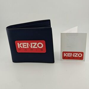 Kenzo Paris Wallet Mens Midnight Blue Leather Bifold Logo Card Holder New No Box